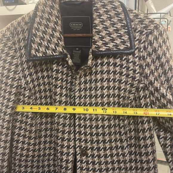 Vintage COACH Wool Houndstooth Coat with Leather Trim Tan Brown Cream Women's M - Picture 6 of 6